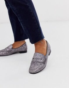 ASOS DESIGN Membership loafer flat shoes in silver glitter