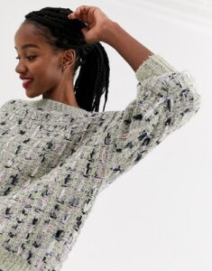 ASOS DESIGN metallic check sweater in tinsel yarn with volume sleeve-Multi