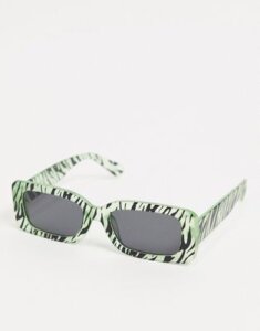 ASOS DESIGN mid square sunglasses in glow in the dark zebra-Green