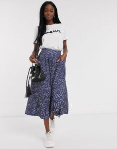 ASOS DESIGN midi skirt with pockets in pink and blue polka dot-Multi