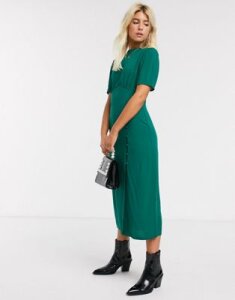 ASOS DESIGN midi tea dress with buttons and split detail in forest green