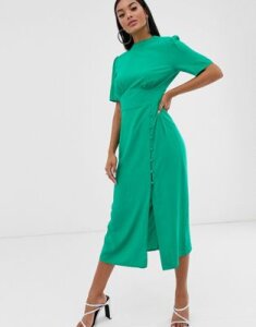ASOS DESIGN midi tea dress with buttons-Green