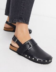 ASOS DESIGN Millennium leather studded flat shoes in black