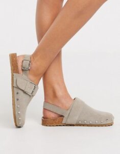 ASOS DESIGN Millennium suede studded flat shoes in gray
