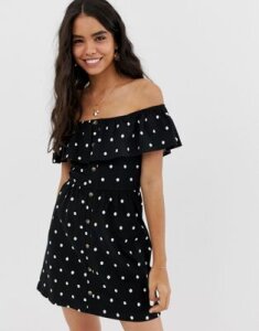 ASOS DESIGN mini button through sundress with tiered skirt in polka dot-Multi