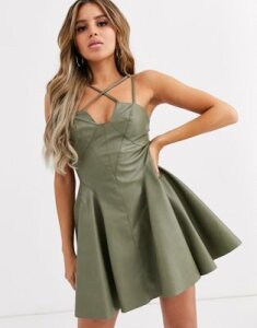 ASOS DESIGN mini dress in structured pu-Green