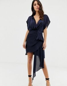 ASOS DESIGN mini dress with drape skirt detail in crinkle chiffon-Blue