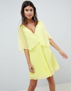 ASOS DESIGN Mini Dress With Pleat Skirt And Flutter Sleeve-Multi