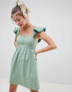 ASOS DESIGN mini smock dress with tassel frill sleeve-Green