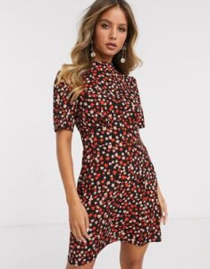 ASOS DESIGN mini tea dress with buttons in floral print-Multi