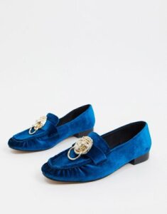 ASOS DESIGN Minty lion trim flat shoes in teal-Blue