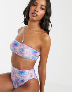 ASOS DESIGN mix and match clean bandeau bikini top in neon tie dye-Multi