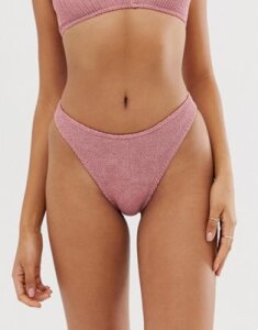 ASOS DESIGN mix and match crinkle high leg hipster bikini bottom in shiny dusky pink