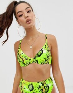 ASOS DESIGN mix and match underwired bikini top in neon snake print-Green