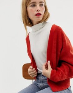ASOS DESIGN mixed rib cardigan in recycled blend-Red