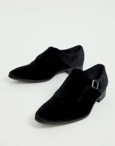 ASOS DESIGN monk shoes in black velvet with black sole