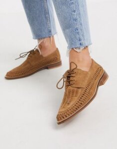 ASOS DESIGN Mosely suede woven lace up shoes in tan