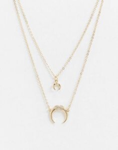 ASOS DESIGN multirow necklace with horn pendants in gold tone
