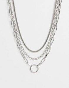 ASOS DESIGN multirow necklace with snake and open link chain in silver tone