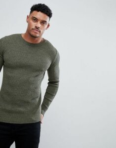 ASOS DESIGN muscle fit ribbed sweater in khaki twist-Green