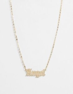 ASOS DESIGN necklace with angel gothic font in gold tone