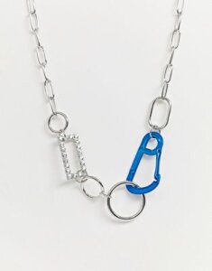ASOS DESIGN necklace with color clasp and crystal link hardware chain in silver tone