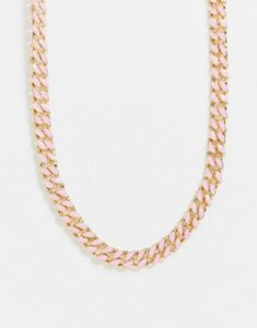 ASOS DESIGN necklace with pink purple enamel curb chain in gold tone