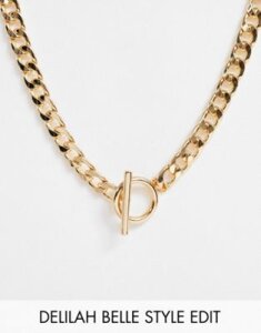 ASOS DESIGN necklace with t bar and curb chain in gold tone
