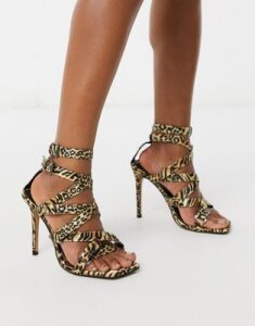 ASOS DESIGN Nice gladiator heeled sandals in leopard-Multi