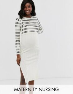 ASOS DESIGN Nursing fine knitted ribbed stripe dress-Multi