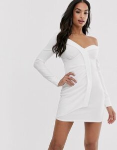 ASOS DESIGN off shoulder drape detail shirt midi dress-White