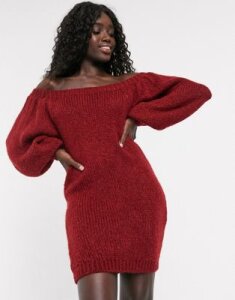 ASOS DESIGN off shoulder mini dress in lofty yarn-Red