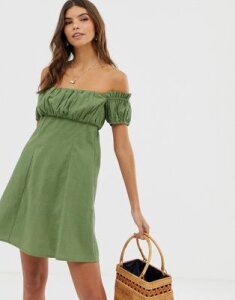 ASOS DESIGN off shoulder mini sundress with ruched bust-Green