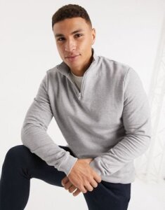ASOS DESIGN organic half zip sweatshirt in gray marl
