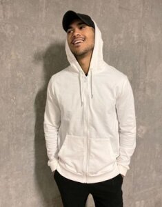 ASOS DESIGN organic lightweight zip up hoodie in white
