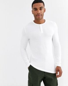 ASOS DESIGN organic muscle fit long sleeve t-shirt with grandad neck in white