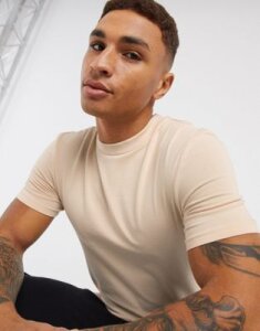ASOS DESIGN organic muscle fit t-shirt in beige