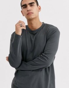 ASOS DESIGN organic relaxed long sleeve t-shirt with crew neck in washed black-Gray