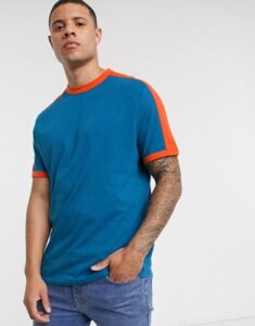 ASOS DESIGN organic t-shirt with contrast shoulder panel in blue