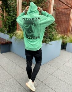 ASOS DESIGN oversized hoodie in reverse fleece with large back print in green