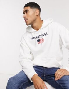 ASOS DESIGN oversized hoodie in white with Washington D.C chest print