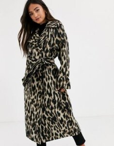 ASOS DESIGN oversized leopard belted coat-Multi