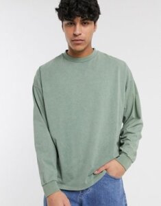 ASOS DESIGN oversized long sleeve t-shirt in acid wash in pastel green