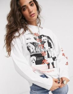 ASOS DESIGN oversized long sleeve t-shirt with comic book print-White