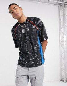 ASOS DESIGN oversized motorcross t-shirt with all over print and contrast piping-Black