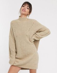 ASOS DESIGN oversized relaxed sweater dress with stitch detail-Beige