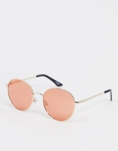 ASOS DESIGN oversized round metal sunglasses with peach lens-Gold