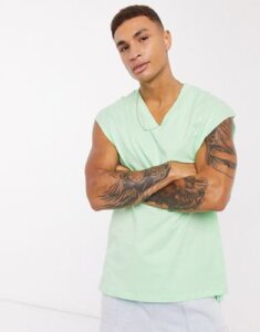 ASOS DESIGN oversized sleeveless t-shirt with v neck in green