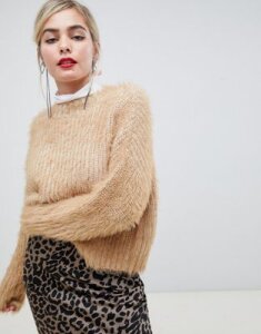 ASOS DESIGN oversized sweater in fluffy yarn-Red