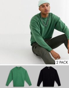 ASOS DESIGN oversized sweatshirt 2 pack in black & green-Multi